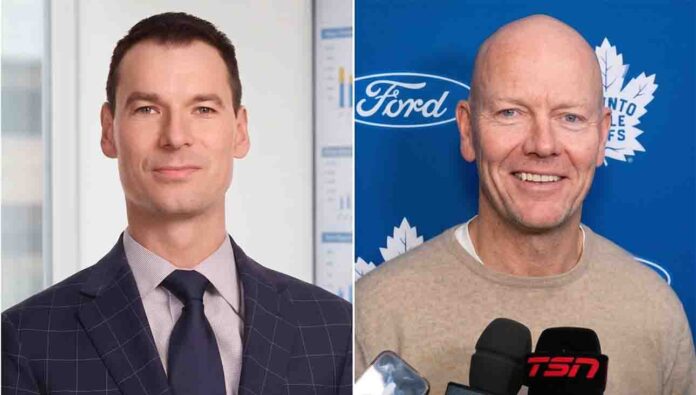 A split-screen photograph featuring former NHL executive John Chayka on the left and legendary Toronto Maple Leafs captain Mats Sundin on the right, representing the rumored new front office management structure for the Toronto Maple Leafs.
