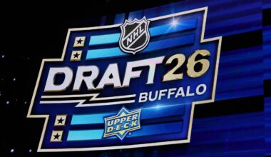 The NHL Draft logo during the first round at KeyBank Center. Mandatory Credit: Timothy T. Ludwig-Imagn Images