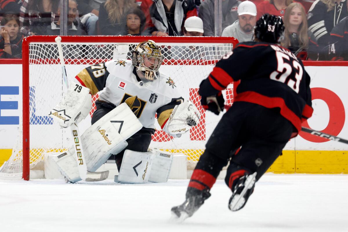 It has been a tough series for Vegas goaltender Carter Hart.