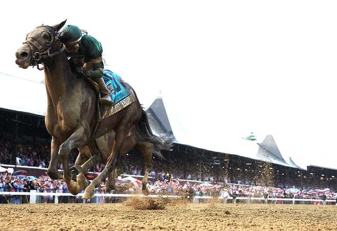 158th Belmont Stakes SARATOGA SPRINGS, NEW YORK - JUNE 06: Golden Tempo with Jose Ortiz up, wins the 158th running of the Belmont Stakes with with Commandment and John Velazquez up finishing second at Saratoga Race Course on June 06, 2026 in Saratoga Springs, New York. (Photo by Al Bello/Getty Images)