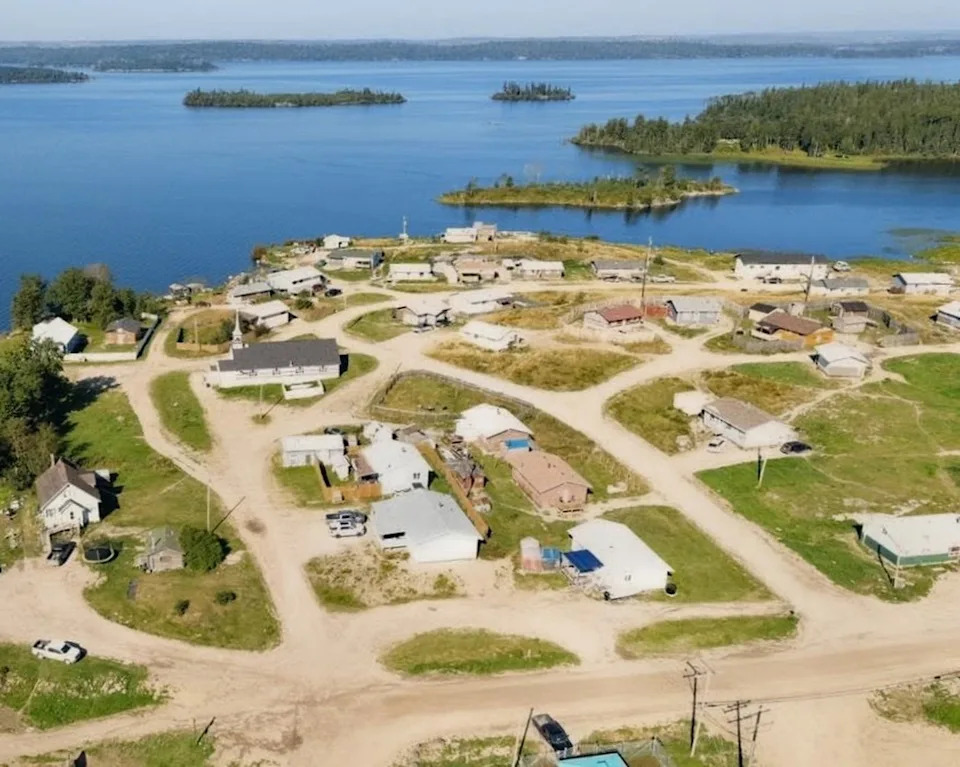 The community of Pelican Narrows, Sask., is seen from an aerial drone in an Aug. 19 2022, file photo. THE CANADIAN PRESS/Dre Erwin