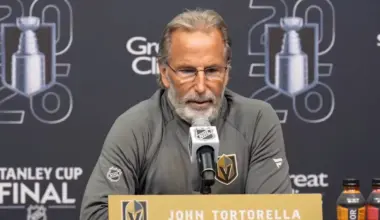 Photo of Vegas Golden Knights head coach John Tortorella during press conference.