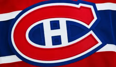 View of a Montreal Canadiens logo on a jersey worn by a member of the team during the second period at Bell Centre.