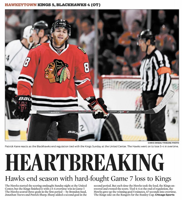 The Los Angeles Kings beat the Chicago Blackhawks 5-4 on June 1, 2014, in overtime of the NHL conference finals at the United Center in Chicago. (Chicago Tribune)