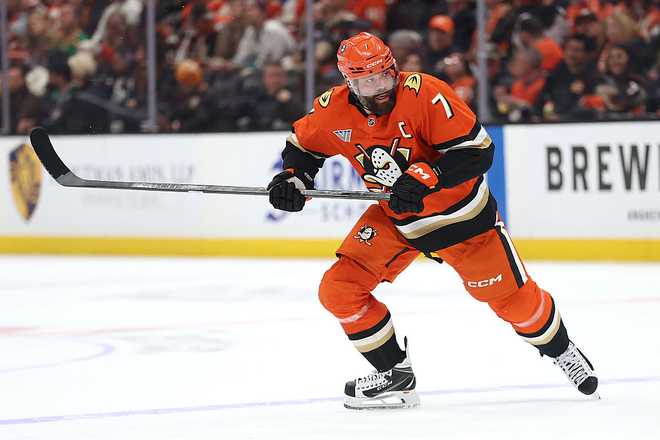 Vancouver Canucks v Anaheim Ducks ANAHEIM, CALIFORNIA - APRIL 12: Radko Gudas #7 of the Anaheim Ducks skates during the second period of a game against the Vancouver Canucks at Honda Center on April 12, 2026 in Anaheim, California. (Photo by Sean M. Haffey/Getty Images)