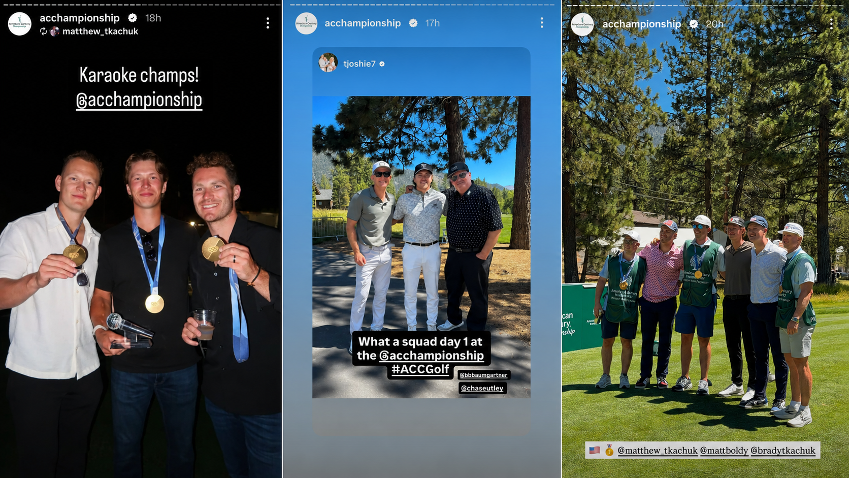 Brady Tkachuk and Matthew Tkachuk stand on the 15th green during the first round of the American Century Championship 2026 at Edgewood Tahoe Golf Course on July 10, 2026 in Stateline, Nevada. (Credit: Instagram/@acchampionship) NHL-​Brady Tkachuk and Matthew Tkachuk stand on the 15th green during the first round of the American Century Championship 2026 at Edgewood Tahoe Golf Course on July 10, 2026 in Stateline, Nevada