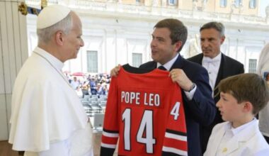 NC Labor Commissioner presents Pope Leo XIV with Hurricanes jersey at the Vatican