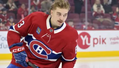 Montreal Canadiens forward Florian Xhekaj (63) skates a rookie lap during the warmup before the game against the Toronto Maple Leafs at the Bell Centre.