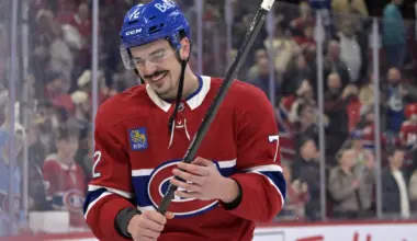 Montreal Canadiens defenseman Arber Xhekaj (72) celebrates the win against the Toronto Maple Leafs at the Bell Centre.