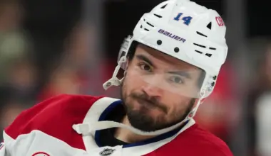 Montreal Canadiens center Nick Suzuki (14) looks on before the game against the Carolina Hurricanes in game two of the Eastern Conference Final of the 2026 Stanley Cup Playoffs at Lenovo Center.