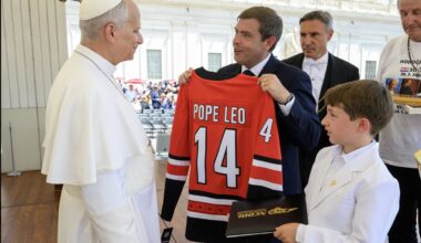 Farley gives Pope Leo Hurricanes jersey, Tar Heel honor
