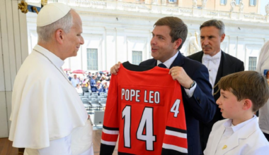 State labor commissioner presents Pope Leo XIV with Hurricanes jersey, award