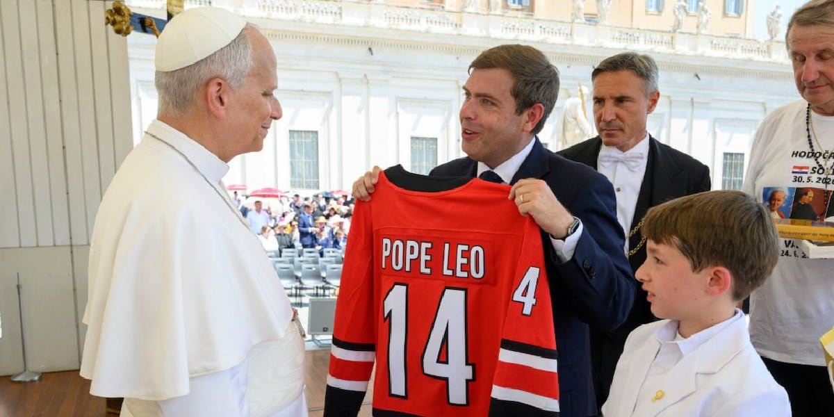 State labor commissioner presents Pope Leo XIV with Hurricanes jersey, award