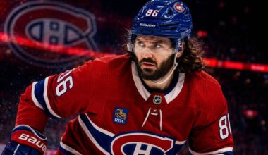 Kirill Marchenko wearing a Montreal Canadiens home jersey in NHL trade rumor image