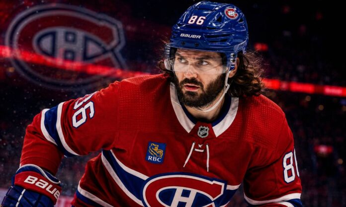 Kirill Marchenko wearing a Montreal Canadiens home jersey in NHL trade rumor image