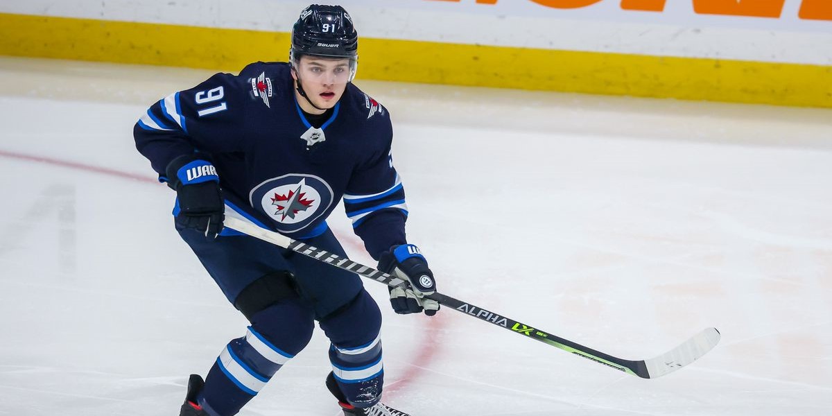 Cole Perfetti skating for the Winnipeg Jets