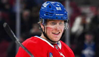 Jan 28, 2025; Montreal, Quebec, CAN; Montreal Canadiens right wing Patrik Laine (92) looks on during warm-up before the game against the Winnipeg Jets at Bell Centre. Mandatory Credit: David Kirouac-Imagn Images