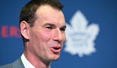 May 4, 2026; Toronto, Ontario, CANADA;  Toronto Maple Leafs general manager John Chayka speaks to the media during an introductory news conference at Real Sports Bar and Grill. Mandatory Credit: Dan Hamilton-Imagn Images