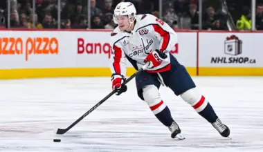 Washington Capitals left wing Ivan Miroshnichenko (63) plays the puck against the Montreal Canadiens during the third period at Bell Centre.