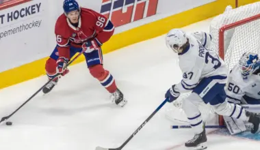Photo of Canadiens prospect Vinzenz Rohrer vs the Maple Leafs.