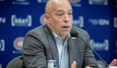 Photo of Montreal Canadiens GM Kent Hughes addressing the media.