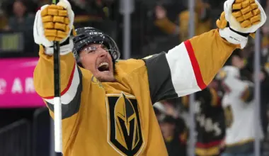 Vegas Golden Knights center Ivan Barbashev (49) celebrates after scoring a goal against the Montreal Canadiens during the first period at T-Mobile Arena.
