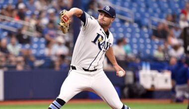 Tampa Bay Rays pitcher Shane McClanahan throws during the first inning of a baseball game against the Texas Rangers, Thursday, July 30, 2026, in St. Petersburg, Fla. (AP Photo/Jason Behnken)