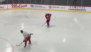 The Montreal Canadiens at their morning practice in Brossard, with Kirby Dach.