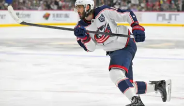 Columbus Blue Jackets forward Kirill Marchenko (86) completes the hat trick against the Minnesota Wild on this power play goal during the third period at Grand Casino Arena.