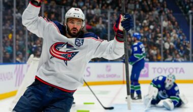 Kirill Marchenko skates for the Blue Jackets.