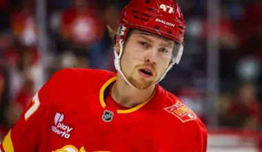 Calgary Flames center Connor Zary (47) skates against the Seattle Kraken during the second period at Scotiabank Saddledome.
