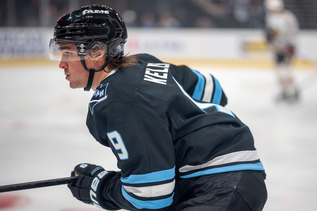 (Trent Nelson | The Salt Lake Tribune) Utah Mammoth right wing Clayton Keller (9) as the Utah Mammoth host the Chicago Blackhawks, NHL hockey in Salt Lake City on Thursday, Oct. 1, 2026.