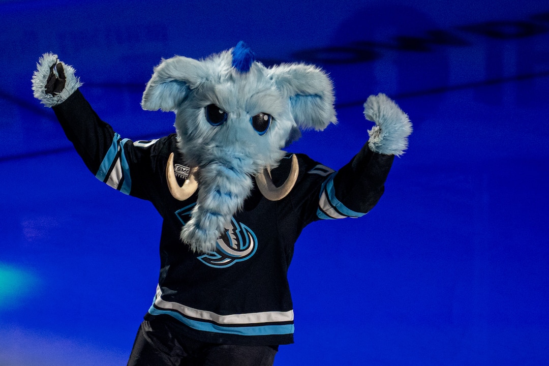 (Trent Nelson | The Salt Lake Tribune) Tusky as the Utah Mammoth host the Chicago Blackhawks, NHL hockey in Salt Lake City on Thursday, Oct. 1, 2026.