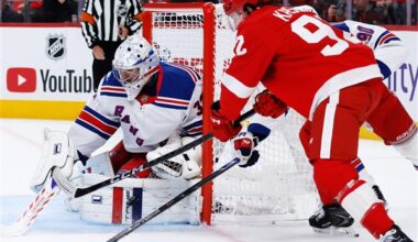 Dylan Garand makes 23 saves for 1st career shutout as Rangers beat Red Wings 2-0