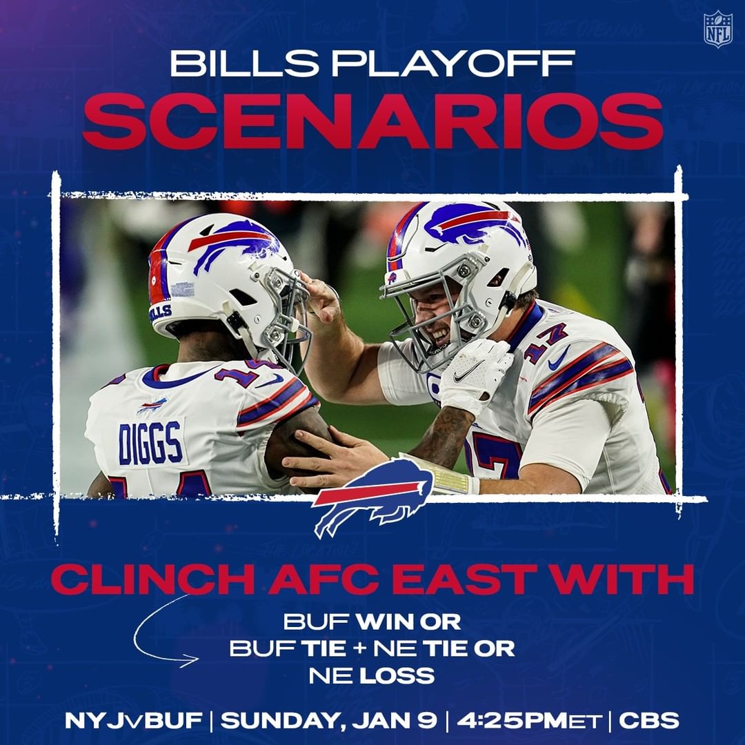 A win away from winning the east  #NFLSeasonFinale  : #NYJvsBUF — Sunday 4:25pm ...