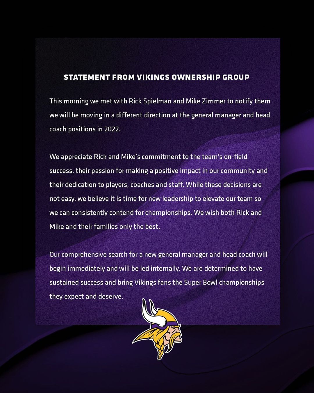 Statement from the Minnesota Vikings ownership group....