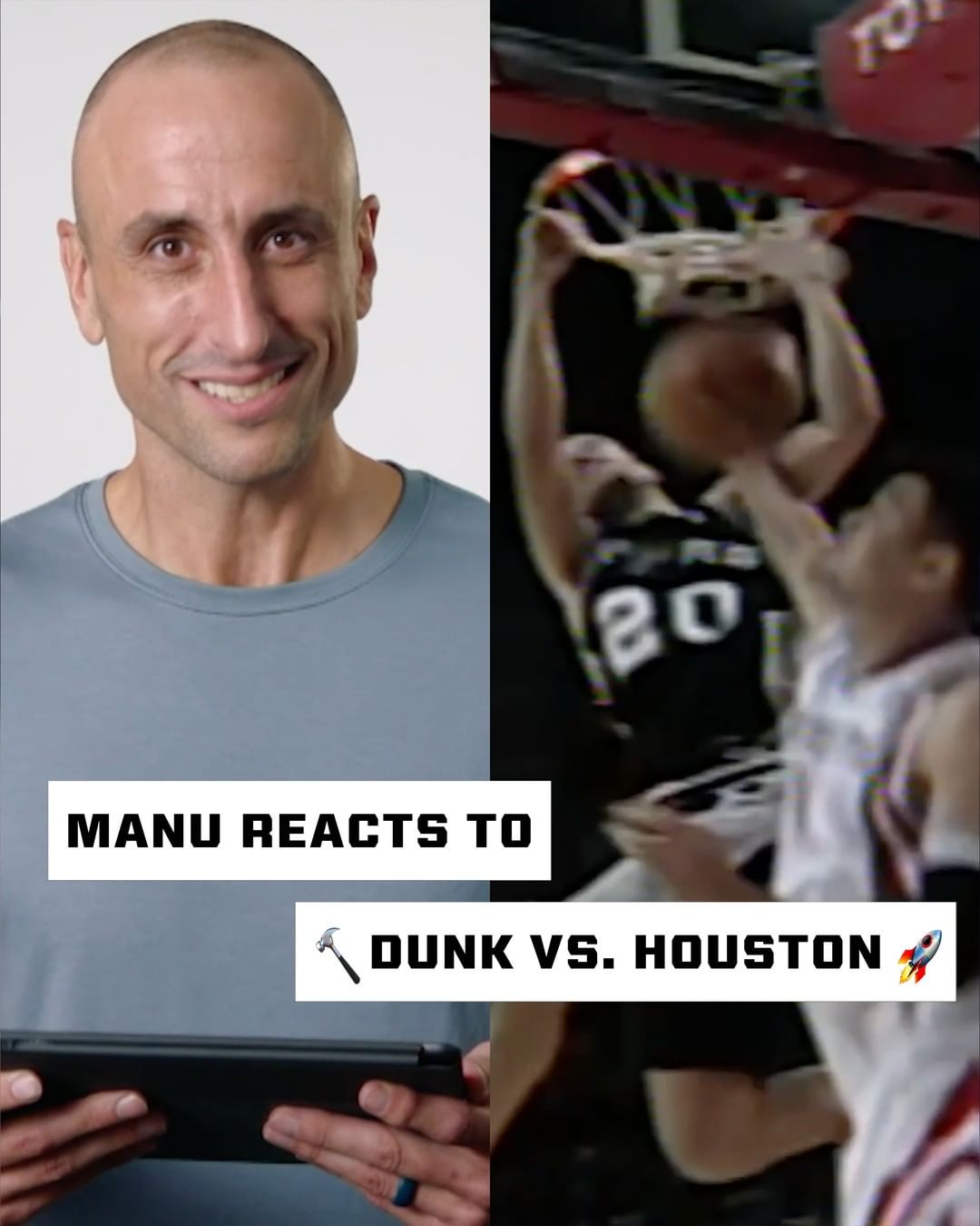 "Did I really do this?"  Manu reacts to another iconic dunk vs. Houston! (via @...