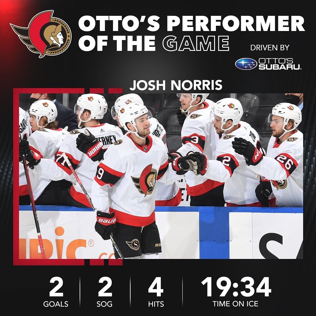 Josh Norris had two power play goals, including the game-winner, last night and ...