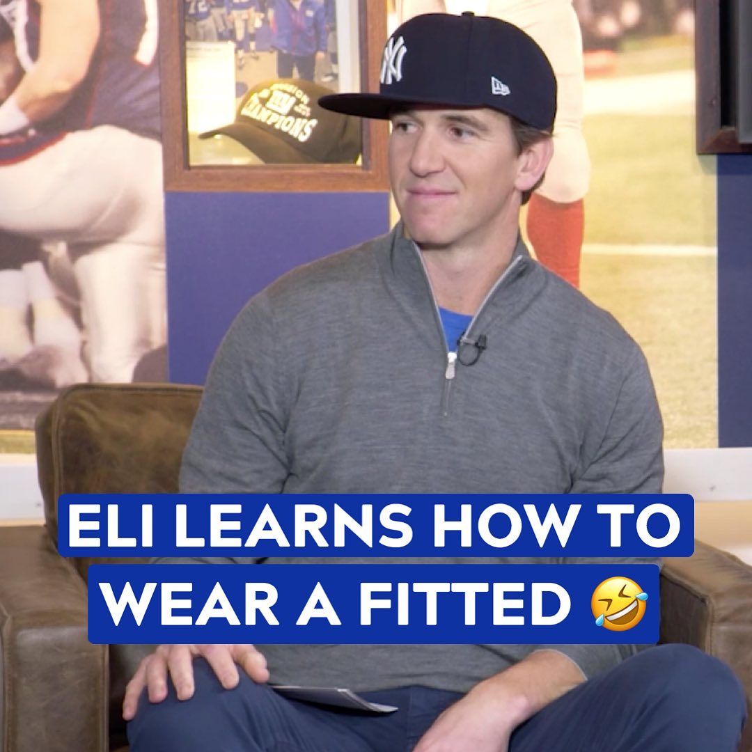 Eli learns how to wear a @yankees fitted  Watch The Eli Manning Show on our YouT...
