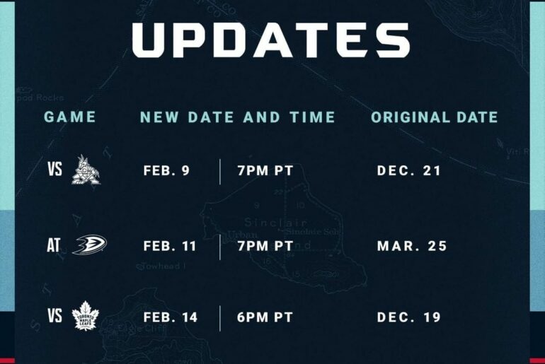 NEW GAME DATES  The @NHL has announced the updated schedule for seven #SeaKrak...