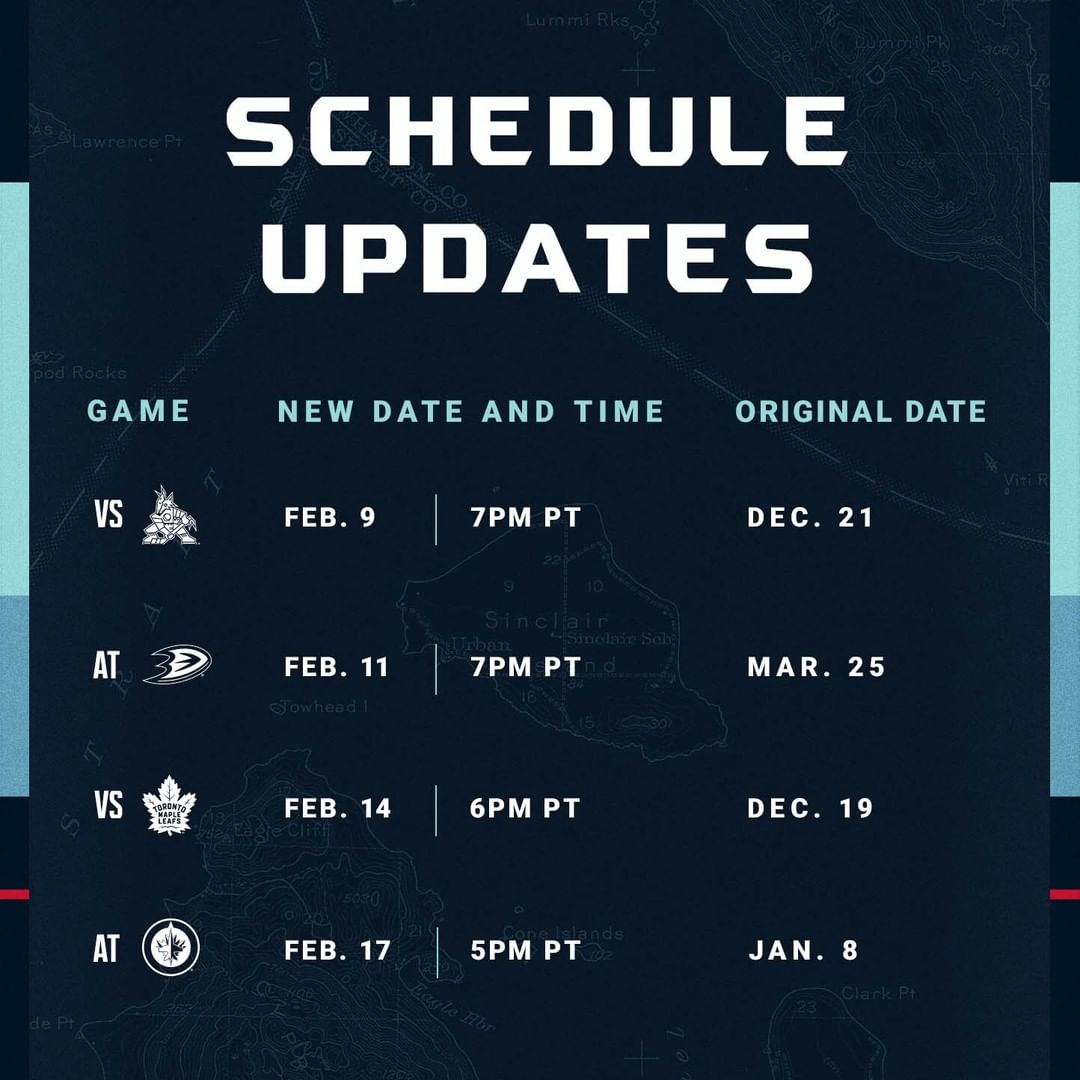 NEW GAME DATES 

The @NHL has announced the updated schedule for seven #SeaKrak...