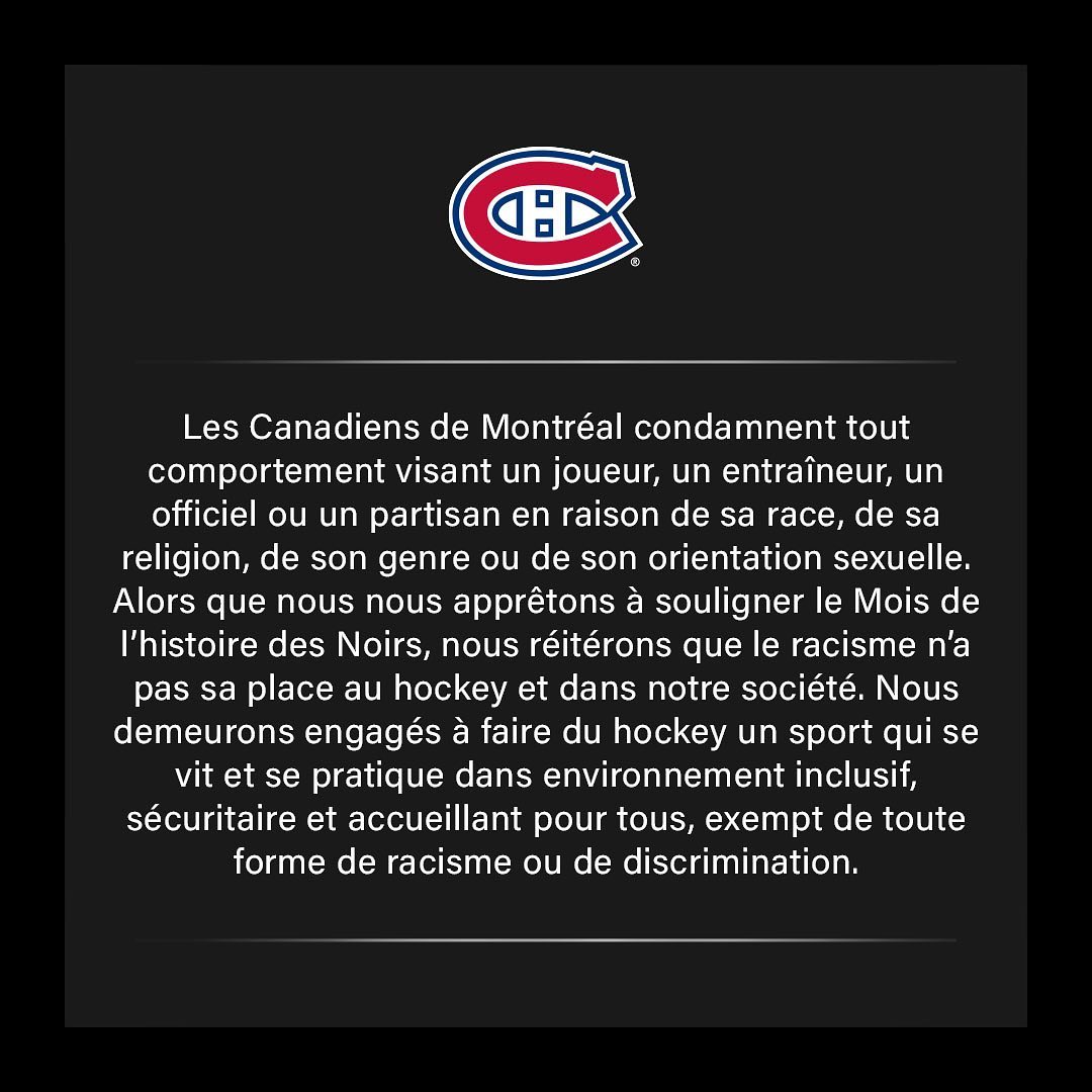 Déclaration des Canadiens de Montréal suite aux gestes racistes adressés à Jorda...