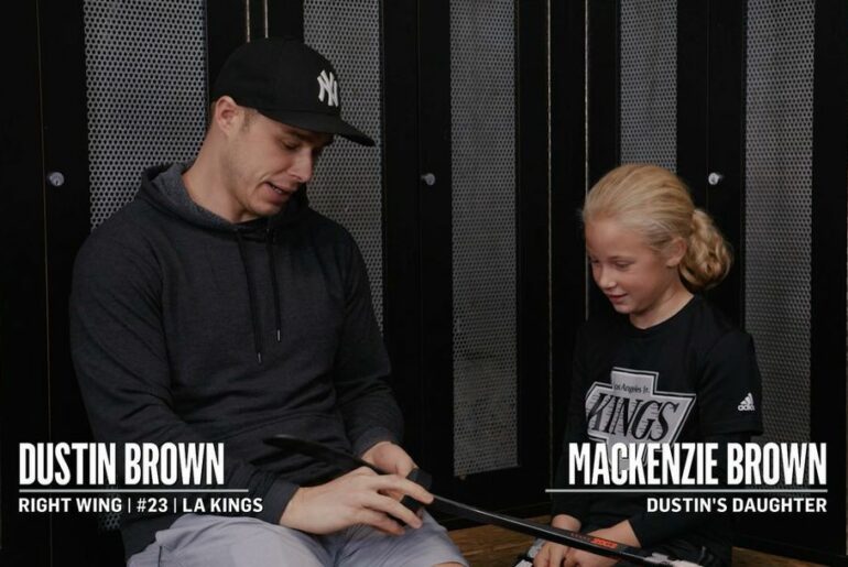 Dustin Brown taught his daughter Mackenzie how to tape a hockey stick and our he...