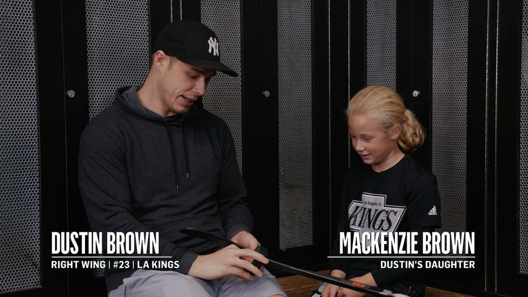 Dustin Brown taught his daughter Mackenzie how to tape a hockey stick and our he...