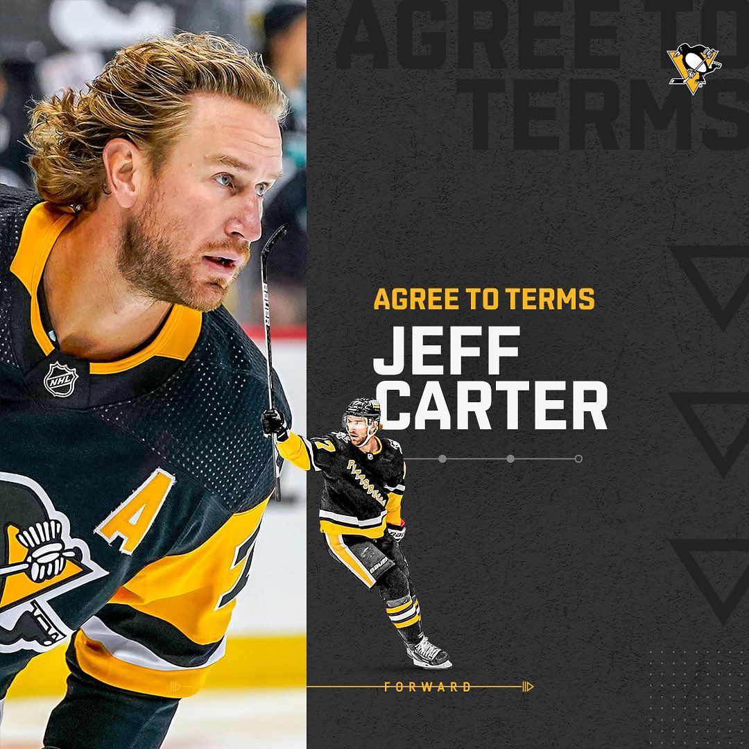 The Penguins have agreed to terms with forward Jeff Carter on a two-year contrac...