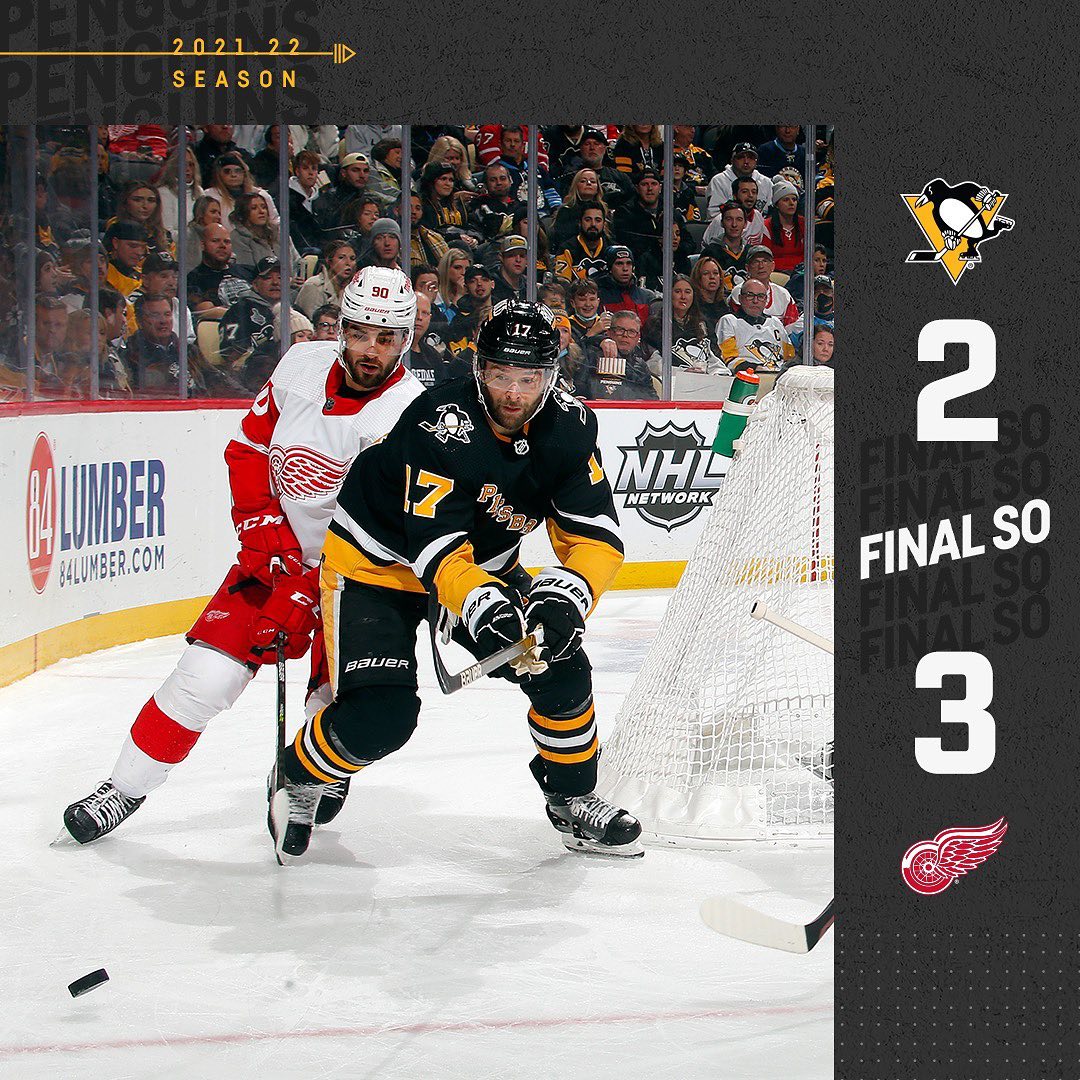 The Penguins fall in the shootout, 3-2....