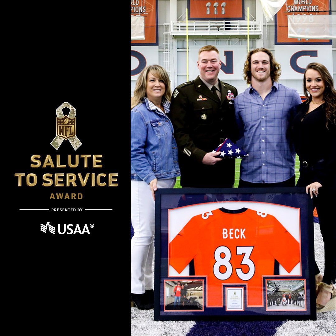 Dad surprised him  The NFL and USAA announce @Broncos TE @andrewbeck_28 as the r...