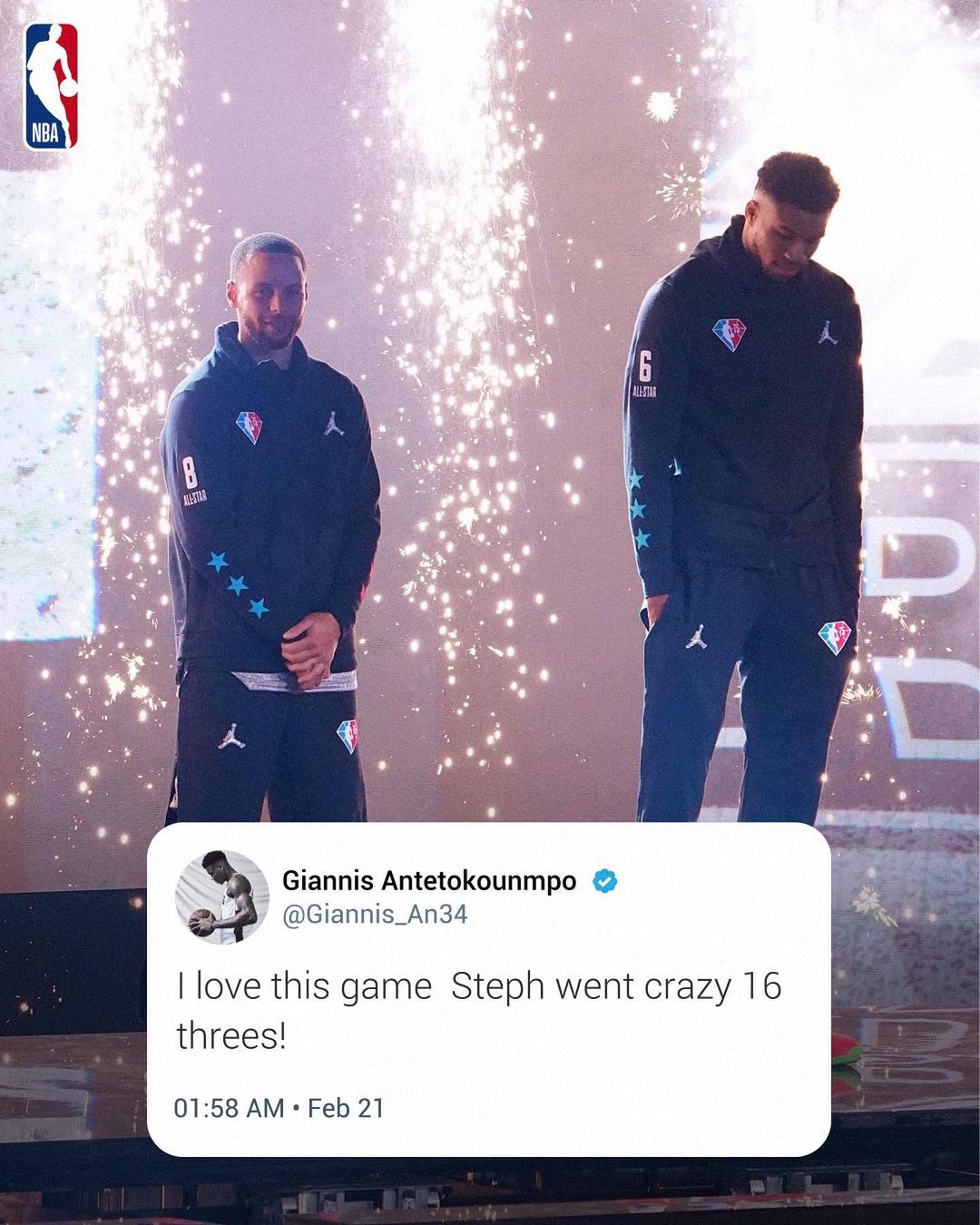 Steph’s peers were tuned in for the show!  #NBAAllStar...
