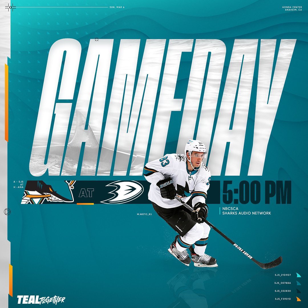 It’s gameday in Anaheim  : Honda Center 
: 5 p.m. PT
: NBCSCA 
: Sharks Audio Ne...