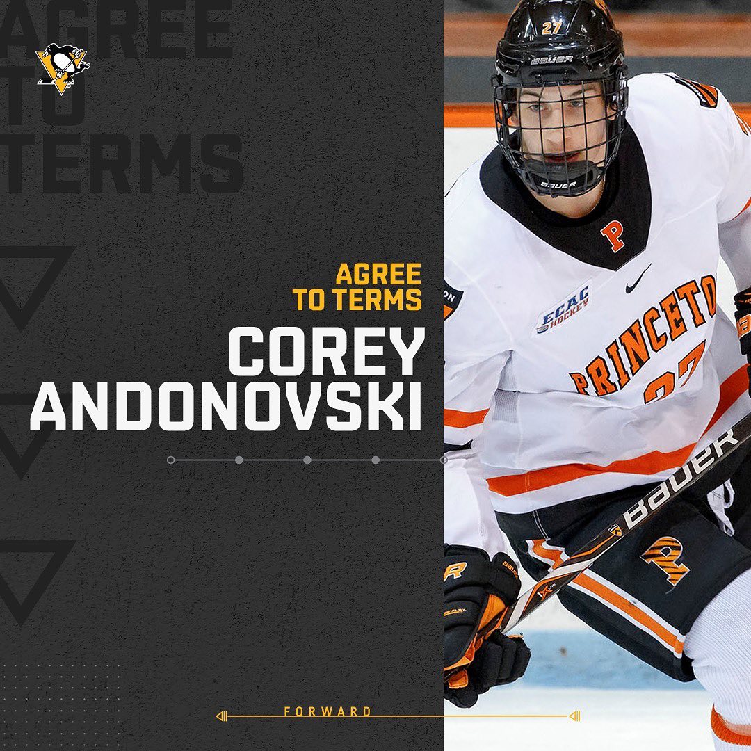 The Penguins have agreed to terms with college free agent forward Corey Andonovs...